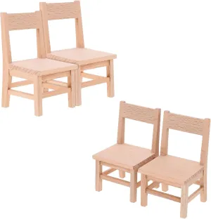LOGOFUN 4Pcs Dollhouse Chairs Miniature Wood Chair 1: 12 Scale Mini Chair Model Wooden Dollhouse Furniture Accessories Decorations