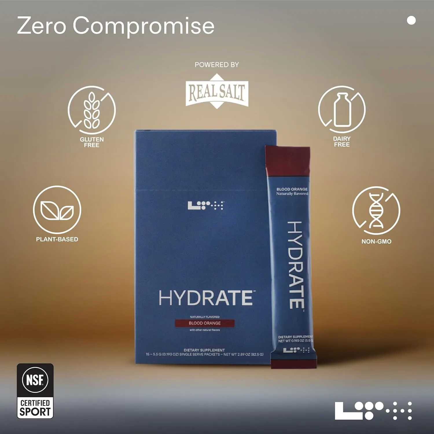 LTH Hydrate Hydration Mix - Trusted by Life Time Fitness Members - NSF Certified for Sport - Electrolyte Powder - Plant-Based, Non-GMO, Gluten Free - 15 Single-Serve Packets (Blood Orange) - 2-Pack