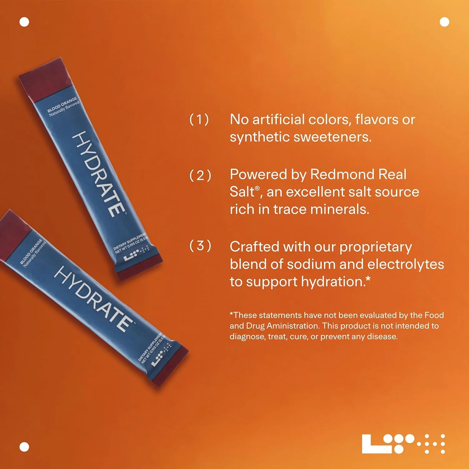 LTH Hydrate Hydration Mix - Trusted by Life Time Fitness Members - NSF Certified for Sport - Electrolyte Powder - Plant-Based, Non-GMO, Gluten Free - 15 Single-Serve Packets (Blood Orange) - 2-Pack