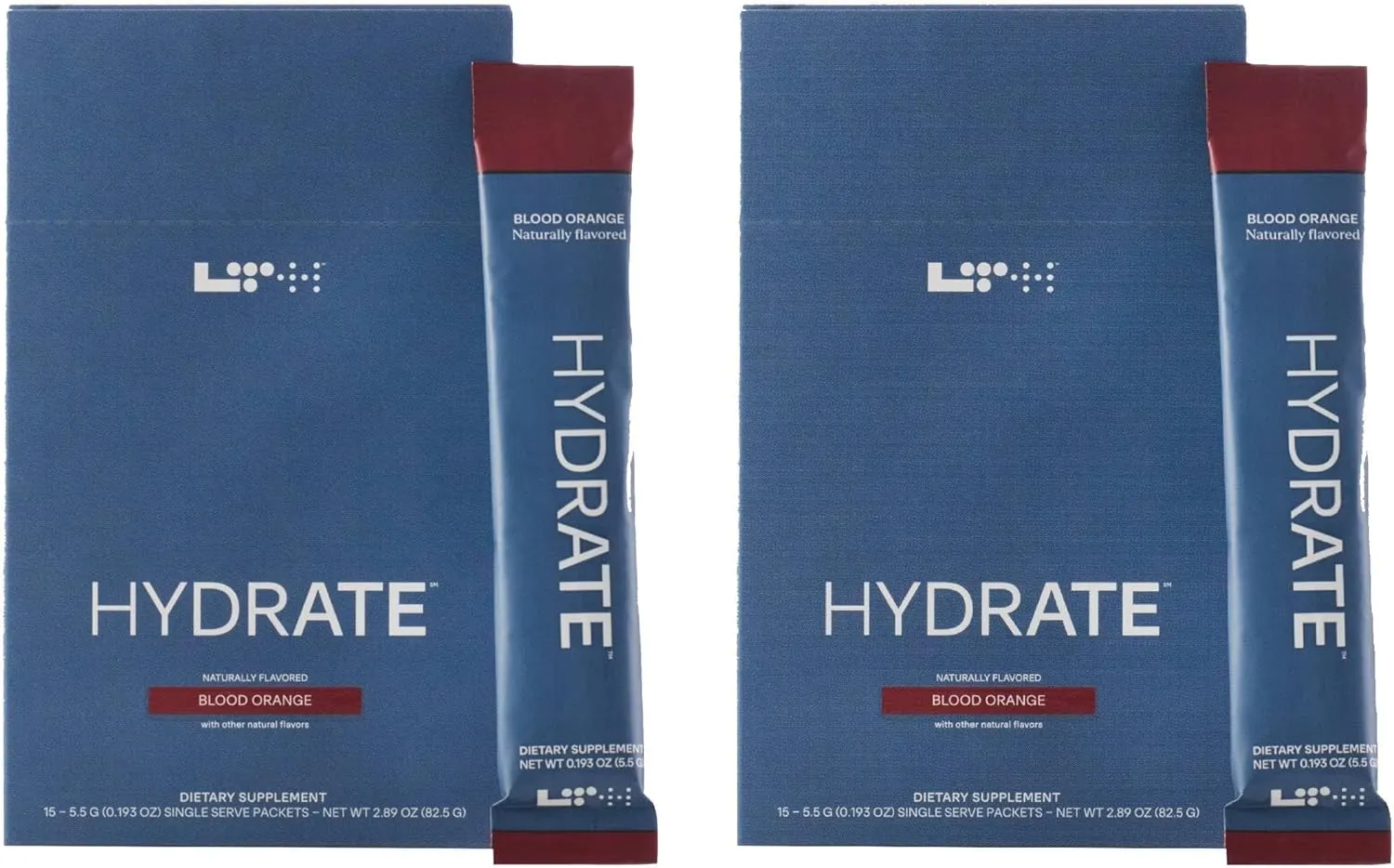 LTH Hydrate Hydration Mix - Trusted by Life Time Fitness Members - NSF Certified for Sport - Electrolyte Powder - Plant-Based, Non-GMO, Gluten Free - 15 Single-Serve Packets (Blood Orange) - 2-Pack