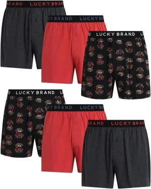 Lucky Brand Boxers for Men – 6 Pack Knitted Mens Underwear with Functional Fly - Classic Mens Boxers (S-XXL)
