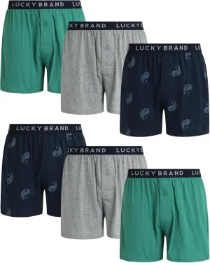 Lucky Brand Boxers for Men – 6 Pack Knitted Mens Underwear with Functional Fly - Classic Mens Boxers (S-XXL)