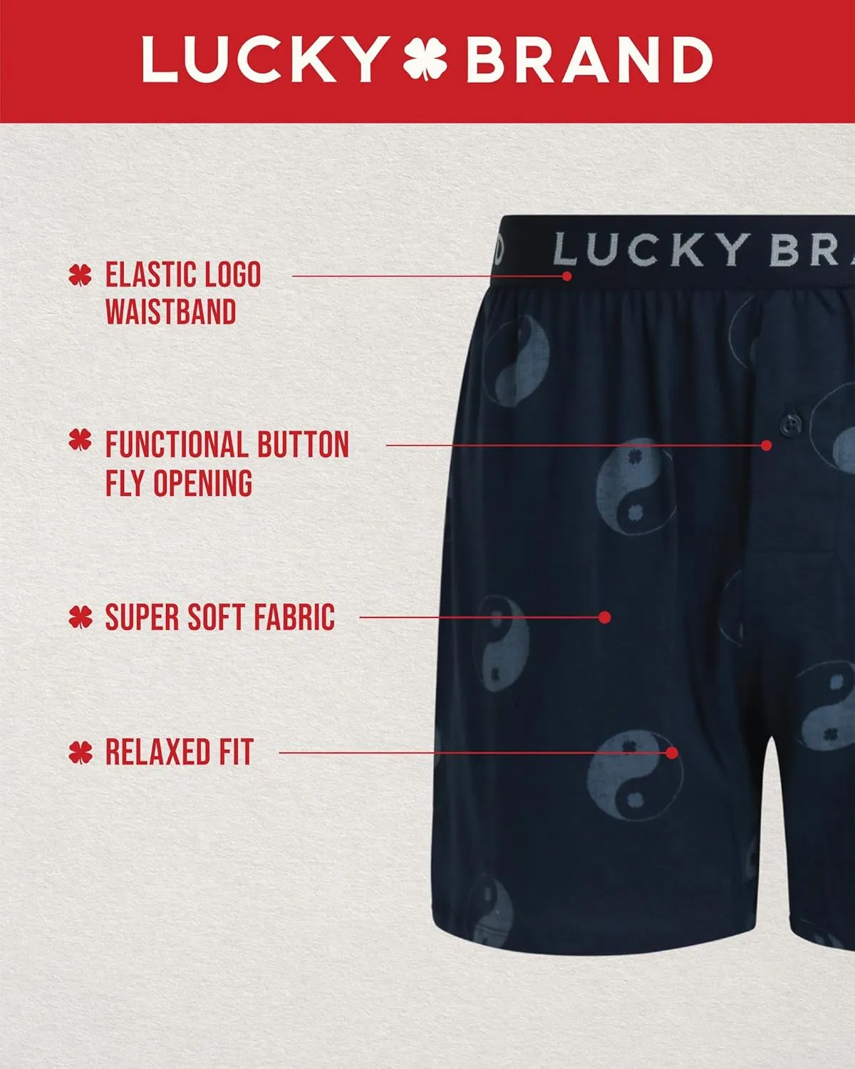 Lucky Brand Boxers for Men – 6 Pack Knitted Mens Underwear with Functional Fly - Classic Mens Boxers (S-XXL)