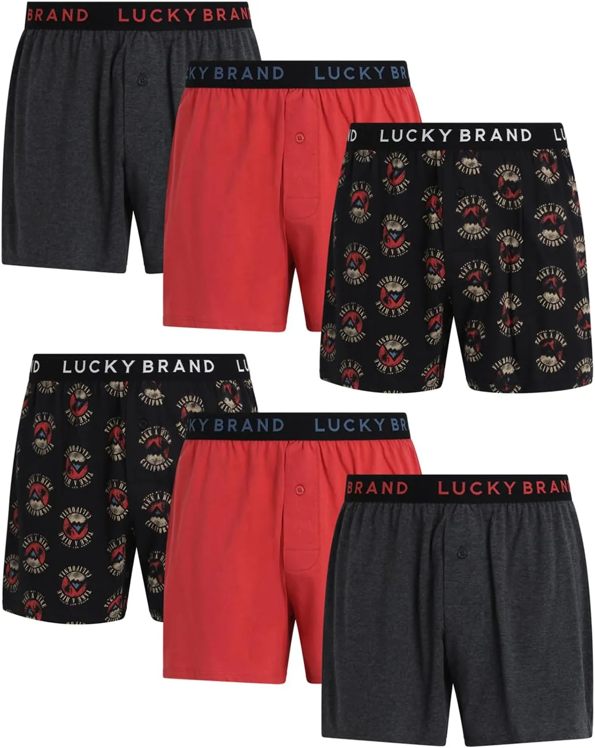 Lucky Brand Boxers for Men – 6 Pack Knitted Mens Underwear with Functional Fly - Classic Mens Boxers (S-XXL)