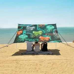 Luminous Bows and Jellyfish Beach Canopy Tent Anti-UV & Wind Resistant, Camping Sun Shelter Easy Setup Portable,Outdoor Shade Tents with Sandbags,Sand Shovels,Ground Pegs & Stability Poles