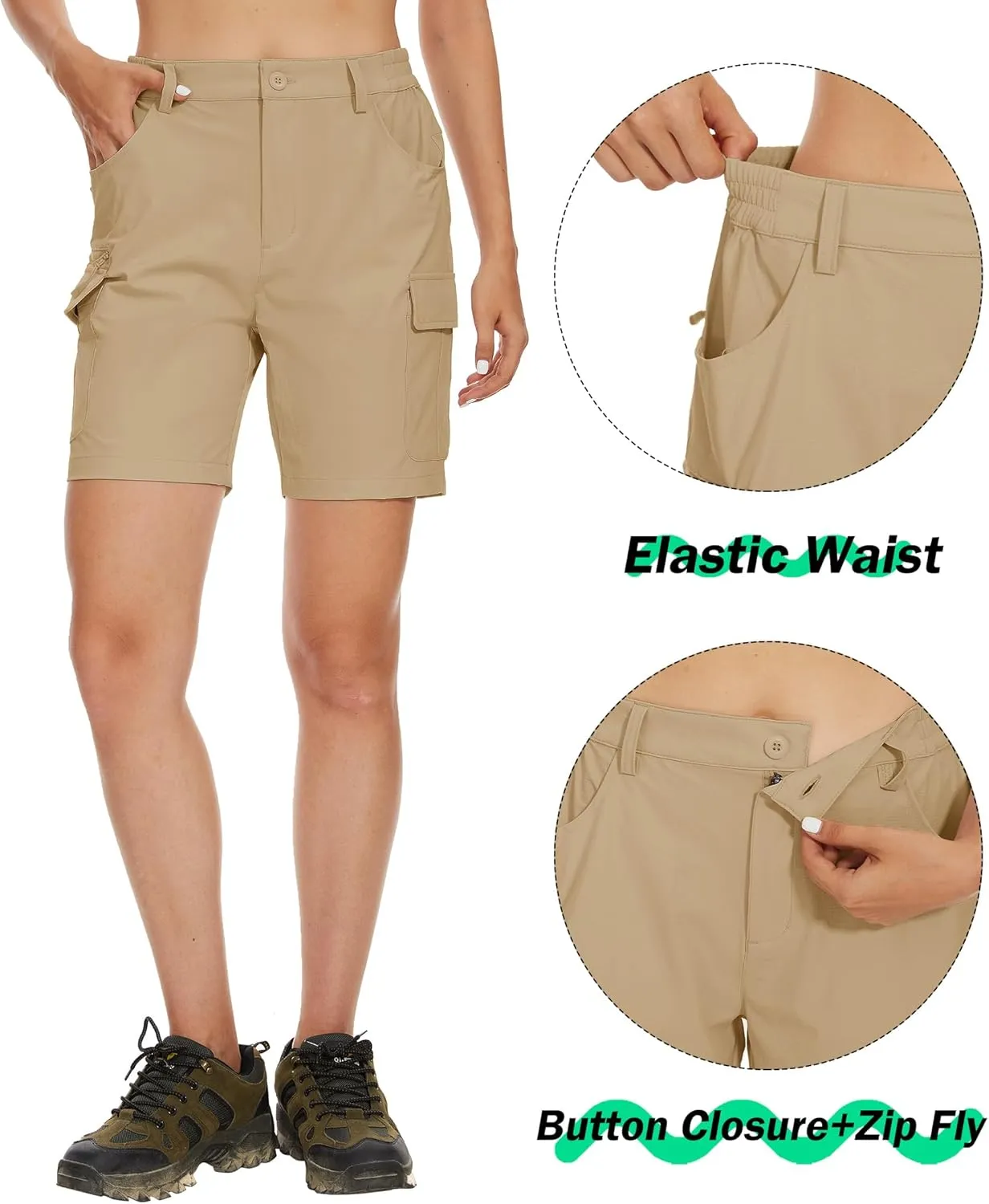 MAGCOMSEN Women's 7" Hiking Golf Shorts 6 Pockets Lightweight Quick Dry Outdoor Casual Cargo Shorts Water Resistant