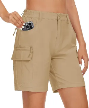 MAGCOMSEN Women's 7" Hiking Golf Shorts 6 Pockets Lightweight Quick Dry Outdoor Casual Cargo Shorts Water Resistant