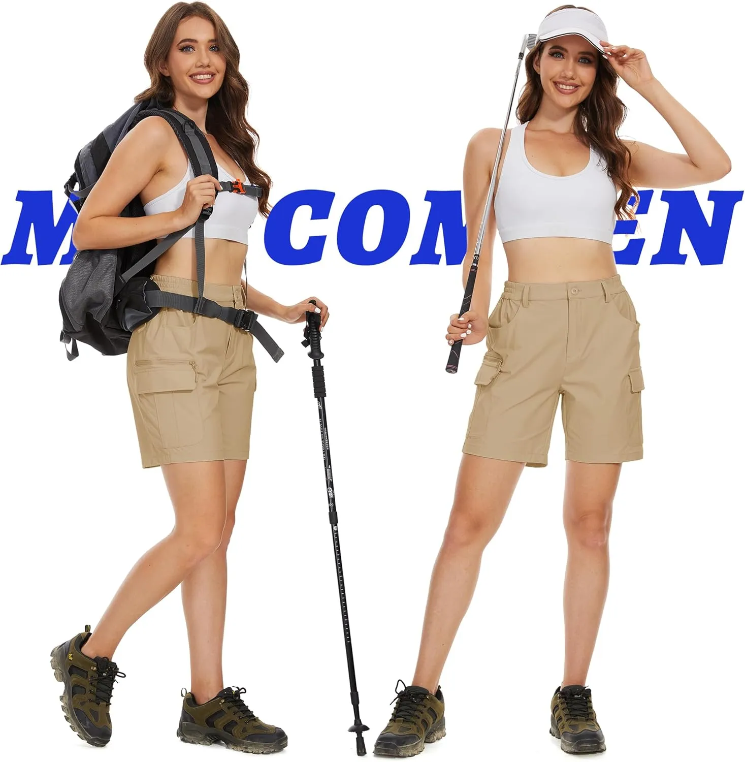 MAGCOMSEN Women's 7" Hiking Golf Shorts 6 Pockets Lightweight Quick Dry Outdoor Casual Cargo Shorts Water Resistant