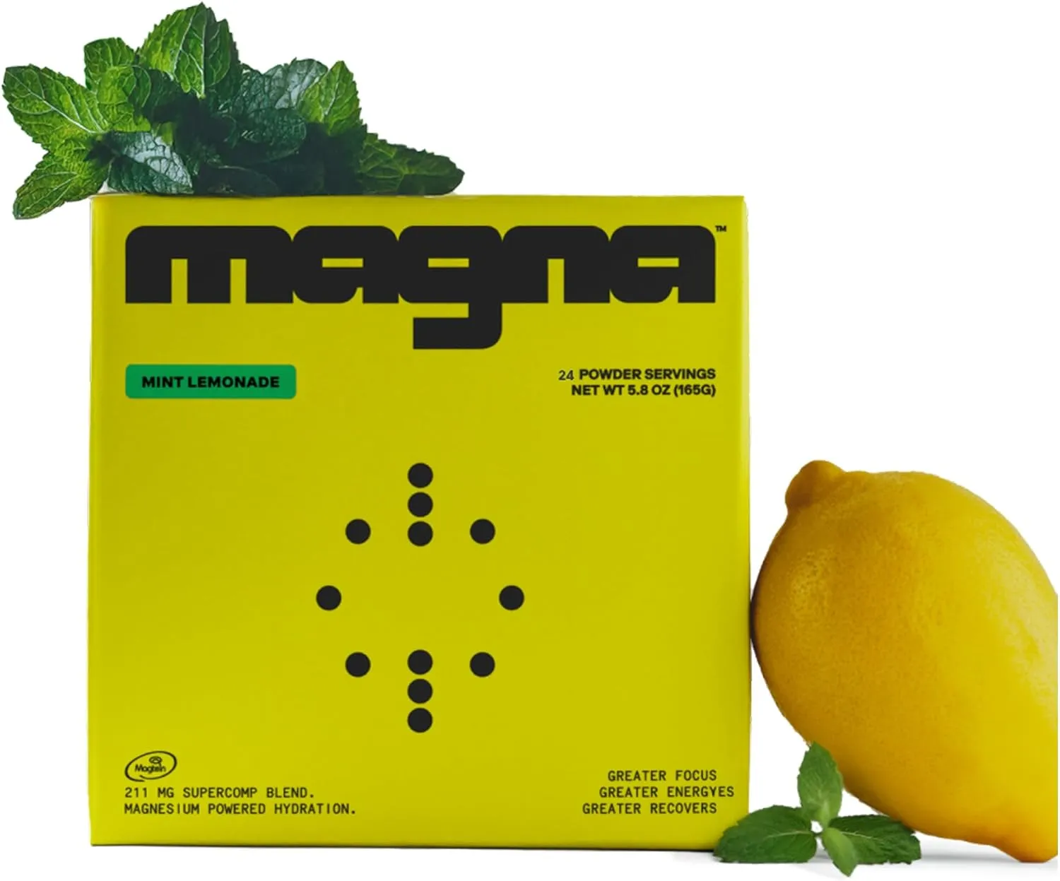 MAGNA Electrolyte Powder Drink Mix for Hydration, Energy & Focus Support with Magnesium L Threonate, Malate & Glycinate, Sodium, Potassium, Vitamin D, B6 & B12, Mint Lemonade Flavor, 24 Servings