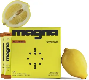 MAGNA Electrolyte Powder Drink Mix for Hydration, Energy & Focus Support with Magnesium L Threonate, Malate & Glycinate, Sodium, Potassium, Vitamin D, B6 & B12, Tea Lemonade Flavor, 24 Servings