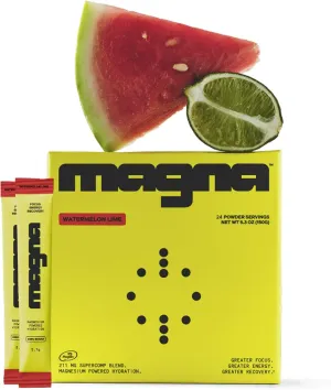 MAGNA Electrolyte Powder Drink Mix for Hydration, Energy & Focus Support with Magnesium L Threonate, Malate & Glycinate, Sodium, Potassium, Vitamin D, B6 & B12, Watermelon Lime Flavor, 24 Servings