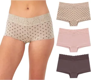Maidenform Women's Boyshort Underwear, Stretch Cotton Boyshort Panties for Women, Assorted, 3-pack