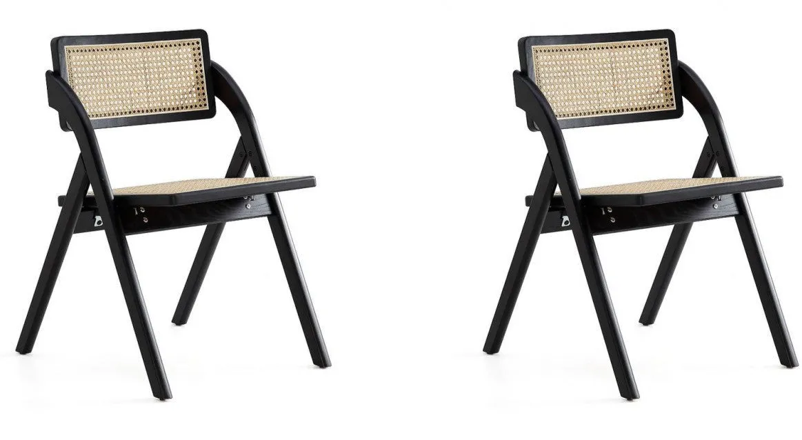 Manhattan Comfort Set of 2 Lambinet Folding Dining Chairs - Black & Natural Cane|Ensemble 2 chaises de salle à manger pliantes Lambinet de Manhattan Comfort - noir et cannage naturel
