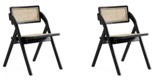 Manhattan Comfort Set of 2 Lambinet Folding Dining Chairs - Black & Natural Cane|Ensemble 2 chaises de salle à manger pliantes Lambinet de Manhattan Comfort - noir et cannage naturel