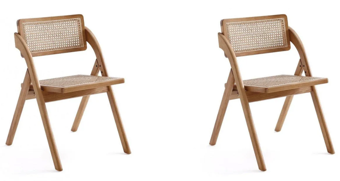 Manhattan Comfort Set of 2 Lambinet Folding Dining Chairs - Natural Cane|Ensemble 2 chaises de salle à manger pliantes Lambinet de Manhattan Comfort - cannage naturel