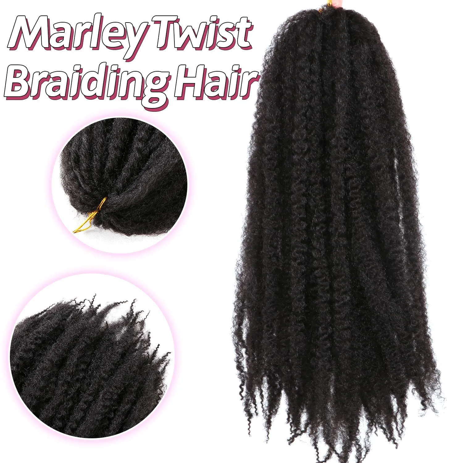 Marley Hair, 18 Inch Afro Kinky Curly Crochet Hair for Faux Locs, 3 Packs, #2