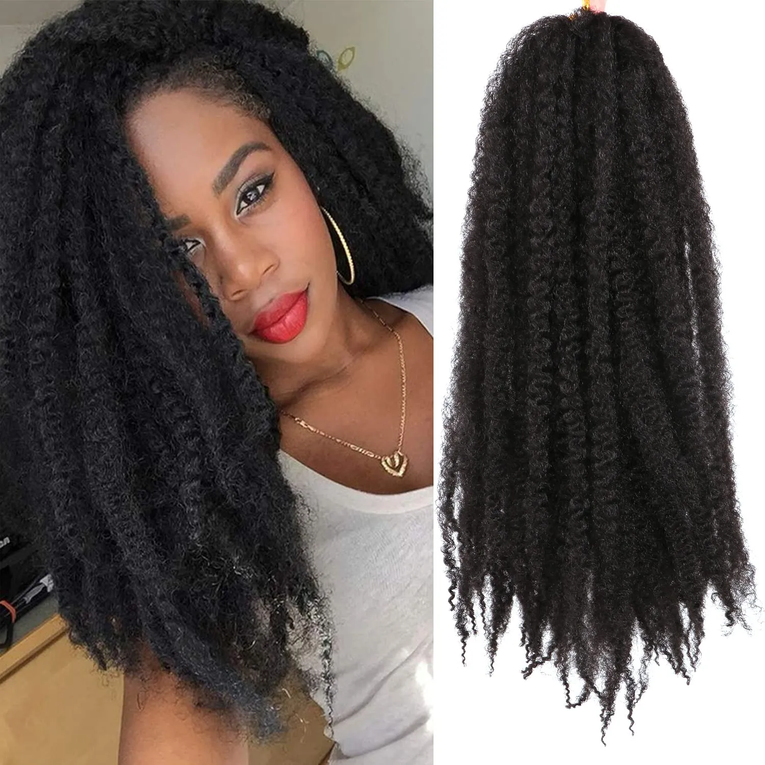 Marley Hair, 18 Inch Afro Kinky Curly Crochet Hair for Faux Locs, 3 Packs, #2