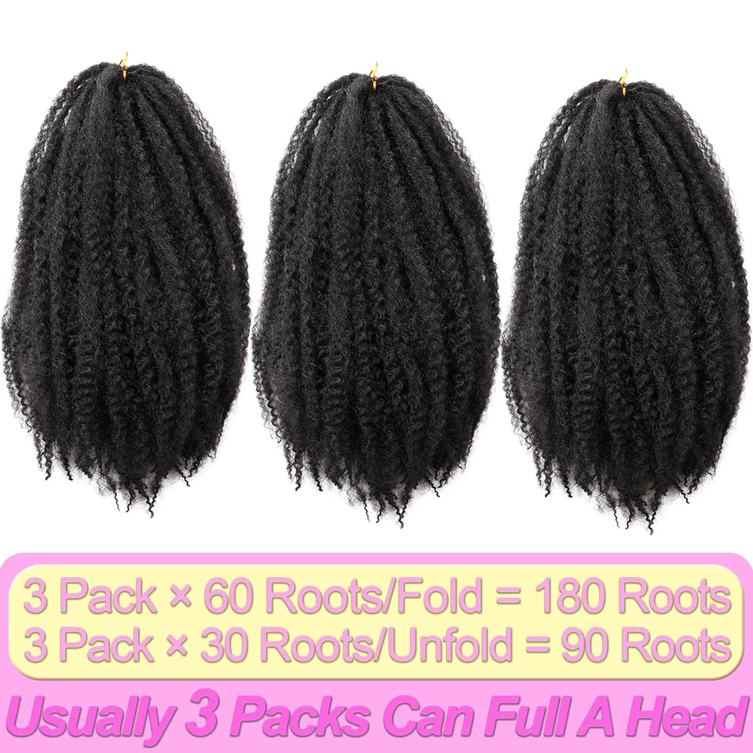 Marley Hair, 18 Inch Afro Kinky Curly Crochet Hair for Faux Locs, 3 Packs, #2