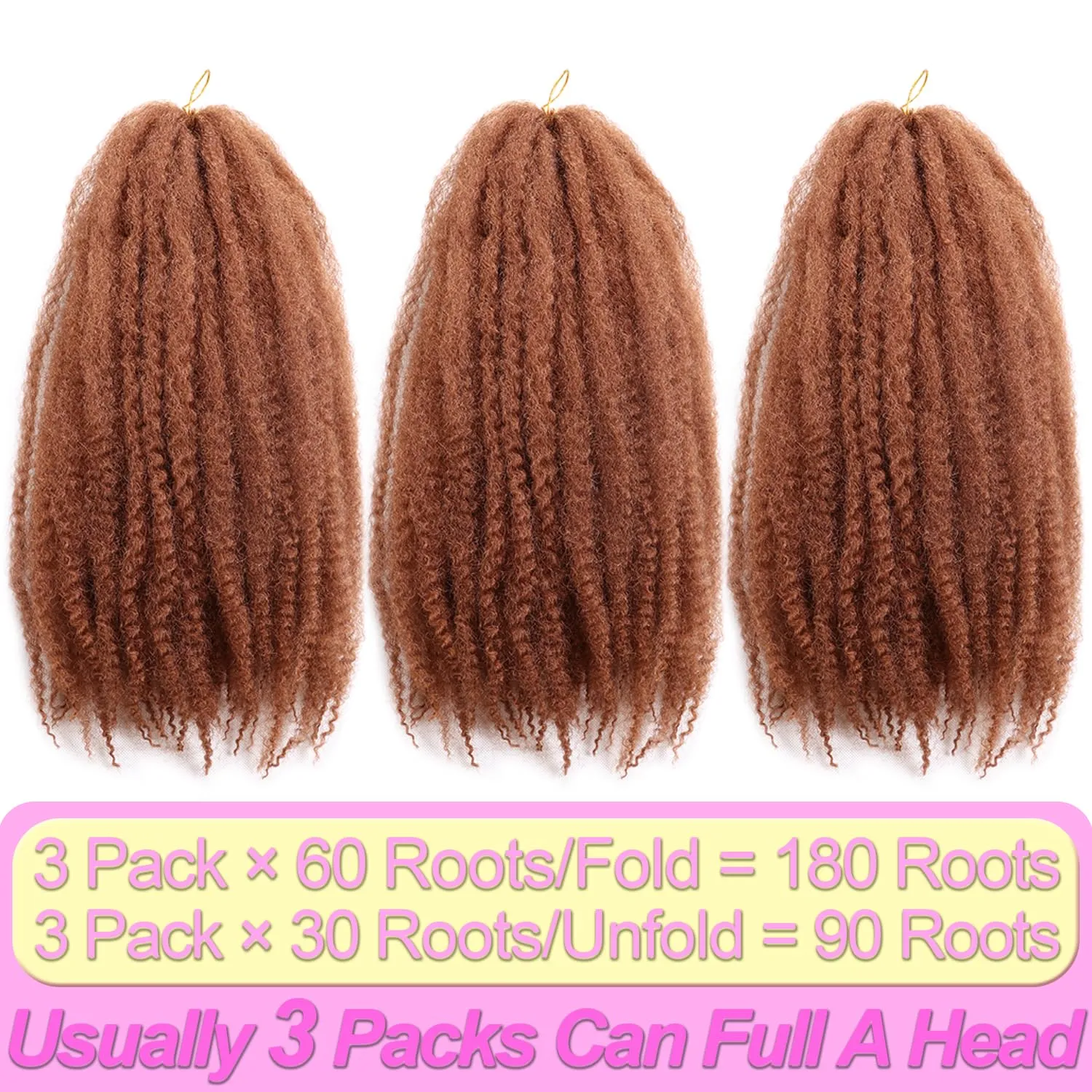 Marley Twist Braiding Hair-18 Inch 90Roots/unfold Soft Marley Twist Hair For Twists 3 Packs Lightweight Cuabn Twist Hair For Black Women(18 Inch 3 Packs, 30#)