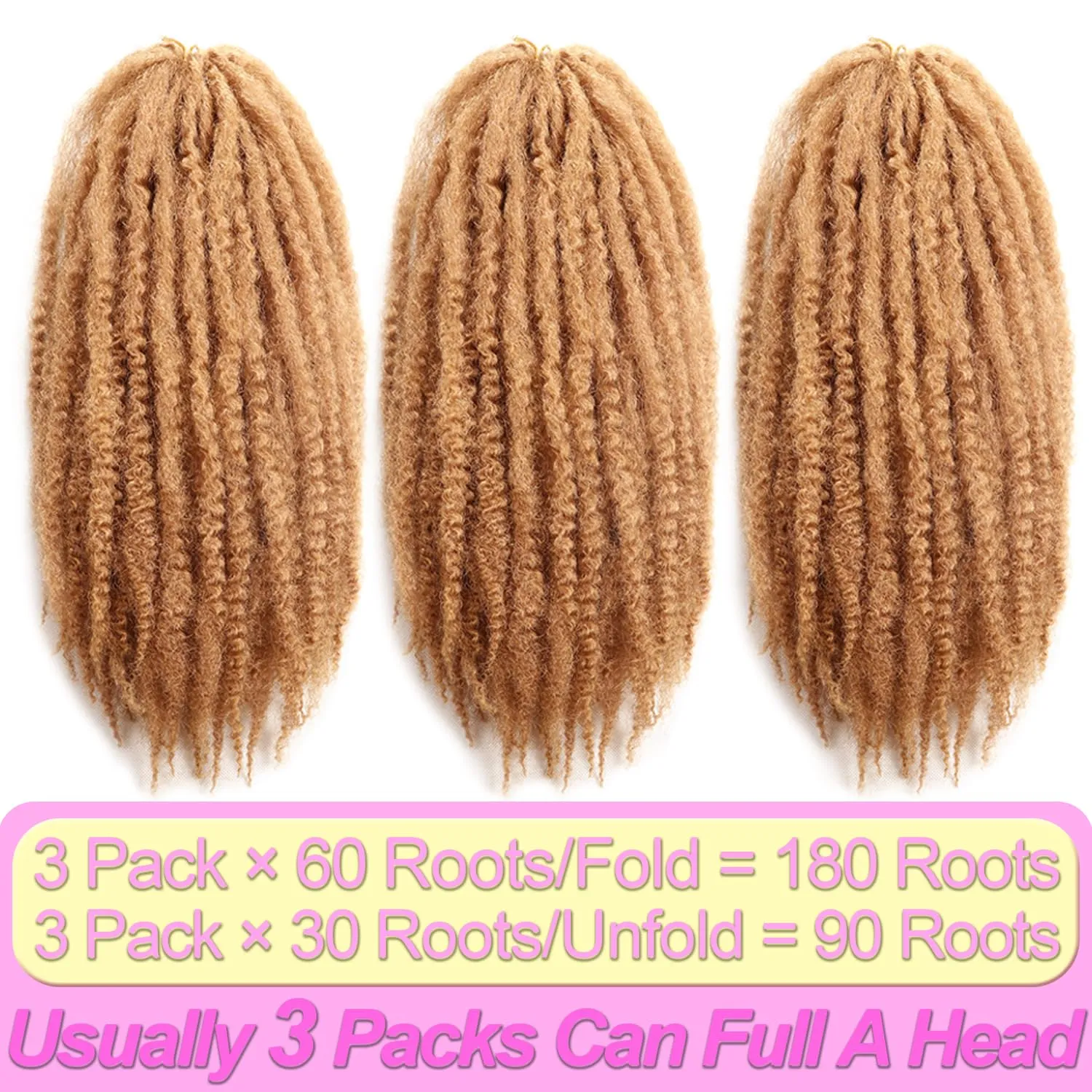 Marley Twist Braiding Hair-18 Inch 90Roots/unfold Soft Marley Twist Hair For Twists 3 Packs Lightweight Cuabn Twist Hair For Black Women(18 Inch 3 Packs,27#)