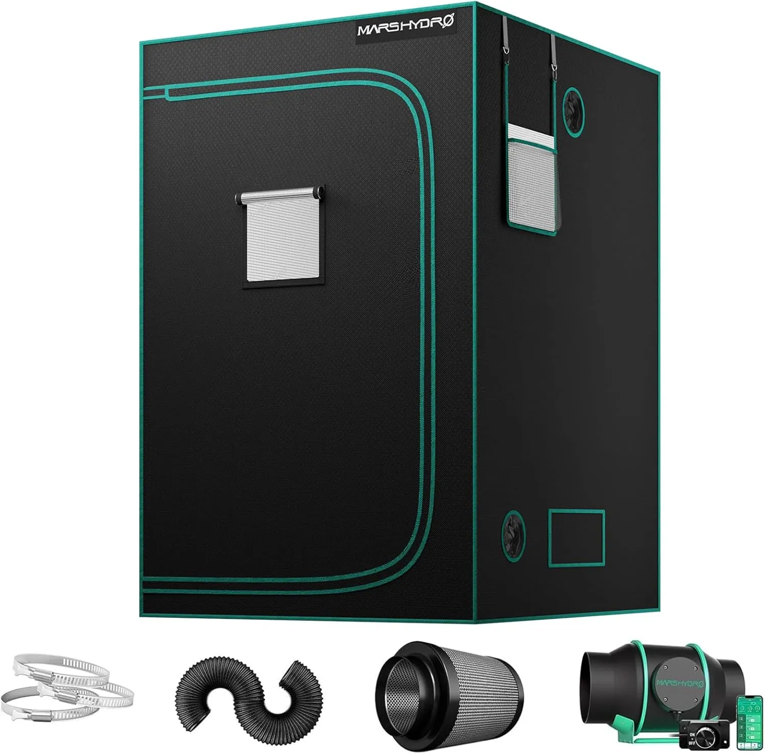 MARS HYDRO 4x4 Grow Tent (48"x48"x80") & iFresh 6 Inch Smart Inline Fan Combo Kit, Indoor Plant Growing Set, Maximizes Plant Yield in Hydroponics or Indoor Gardening