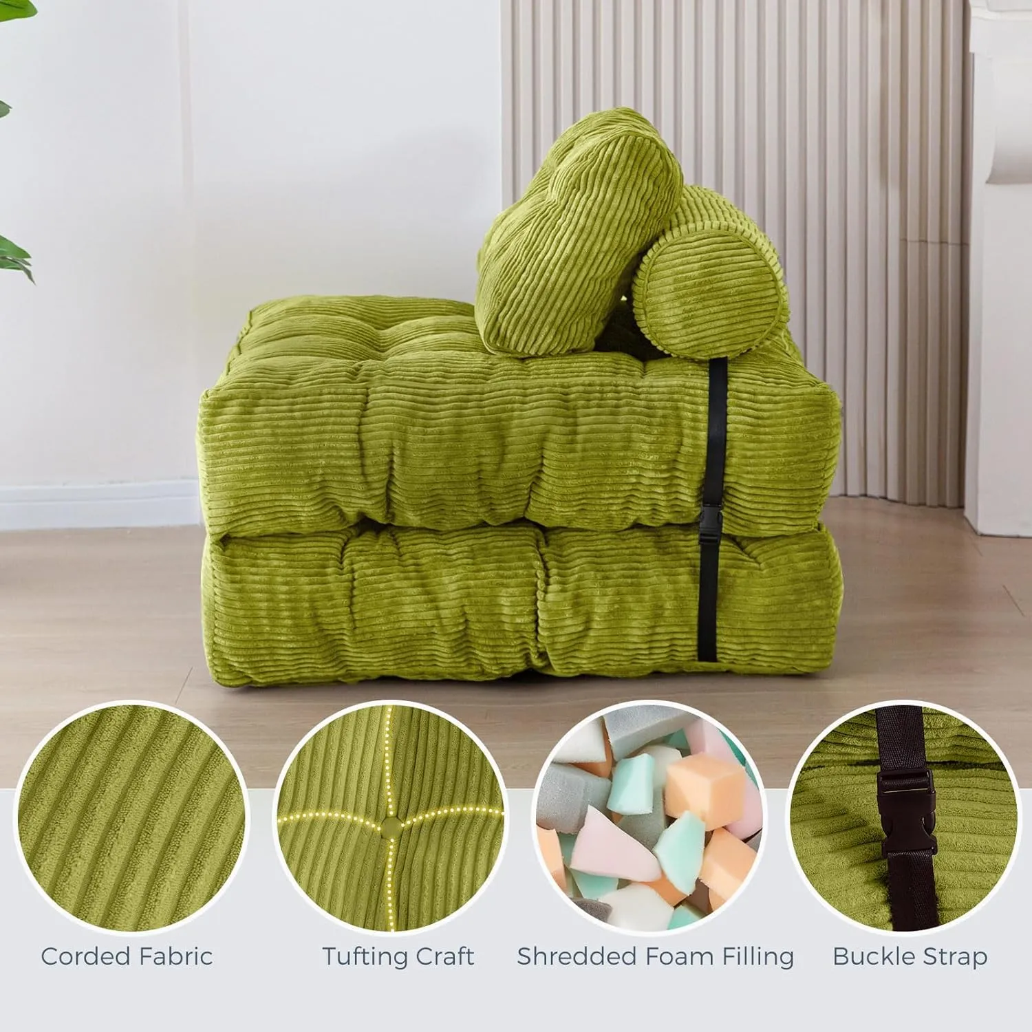 MAXYOYO Folding Sofa Bed, Convertible Sleeper Chair with Pillow Foldable Matress, Portable Fold Out Chair Bed Comfy Floor Sofa Lounge for Living Room Bedroom