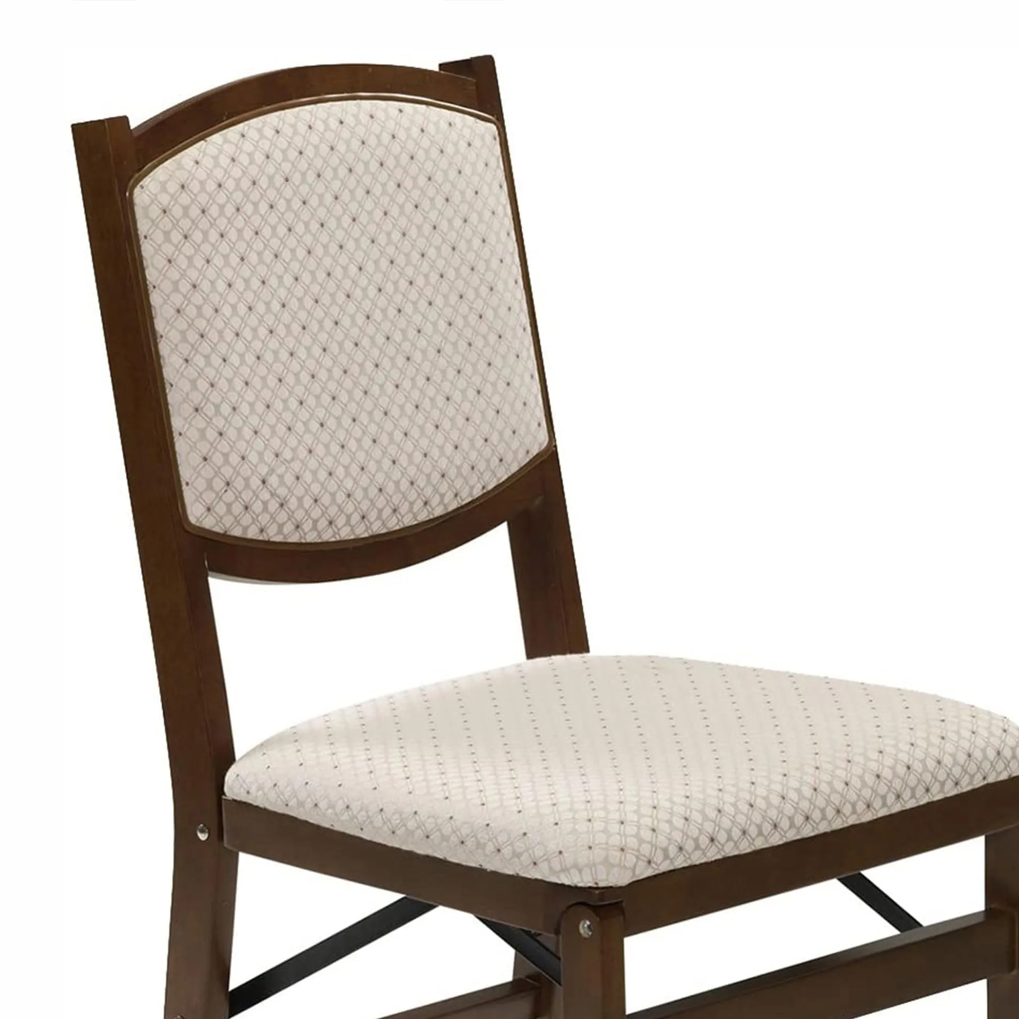 MECO Stakmore Contemporary Premium Solid Wood Dining Compact Folding Chair Set with Fabric Padded Upholstered Seat, Fruitwood, Set of 4