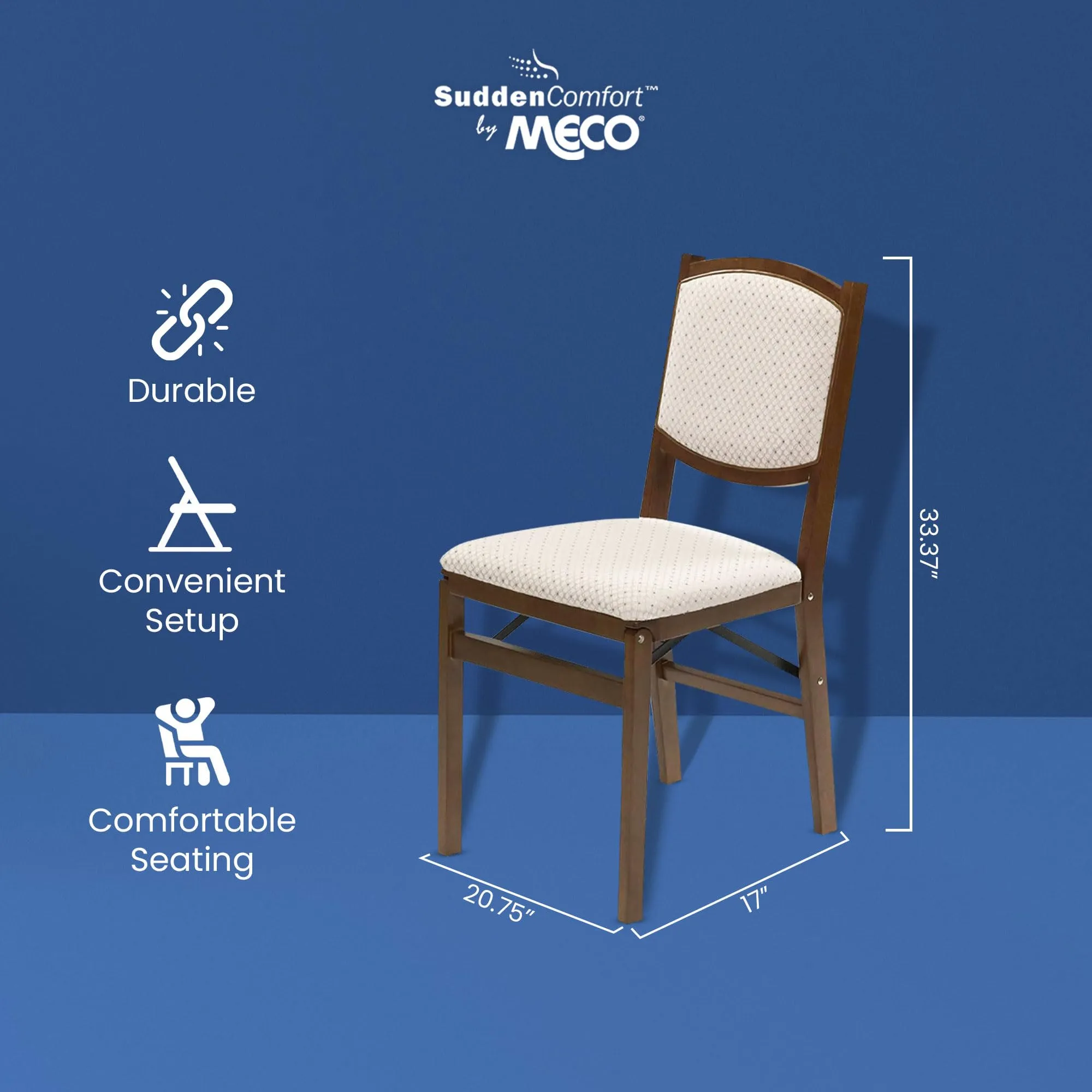 MECO Stakmore Contemporary Premium Solid Wood Dining Compact Folding Chair Set with Fabric Padded Upholstered Seat, Fruitwood, Set of 4