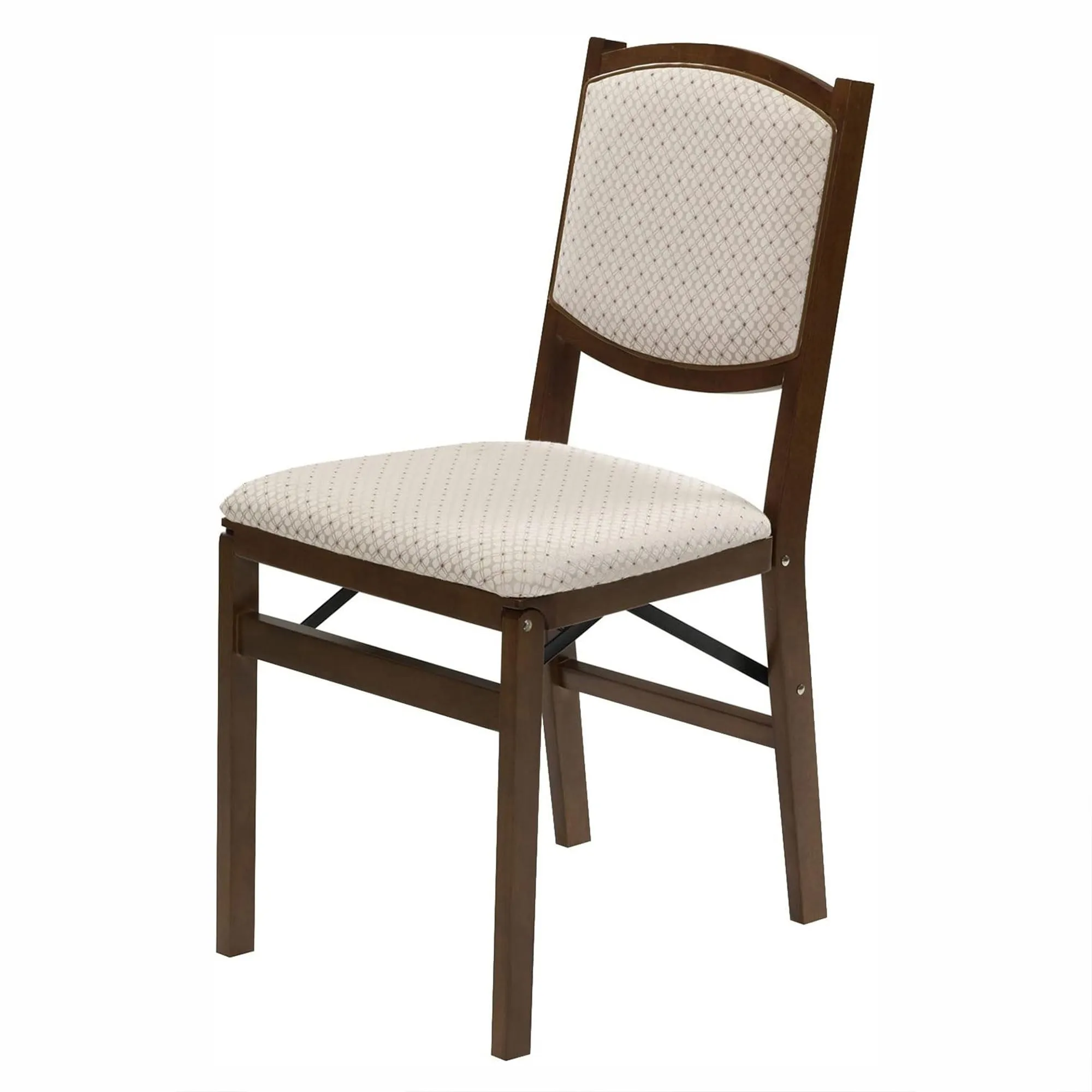 MECO Stakmore Contemporary Premium Solid Wood Dining Compact Folding Chair Set with Fabric Padded Upholstered Seat, Fruitwood, Set of 4