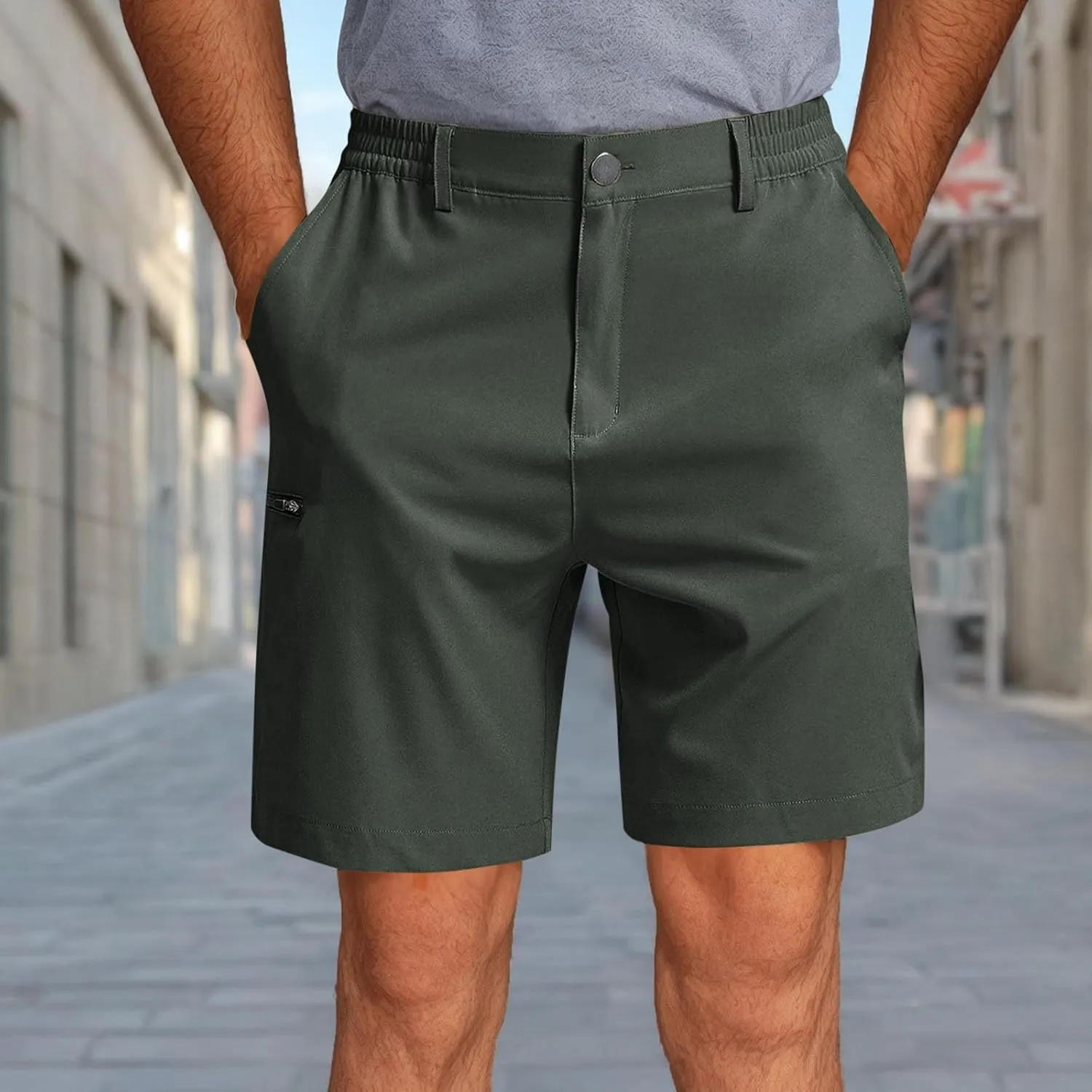 Mens Cargo Shorts with Zipper Pockets Quick Dry Elastic Athletic Running Gym Breathable Lightweight Outdoor Trunks