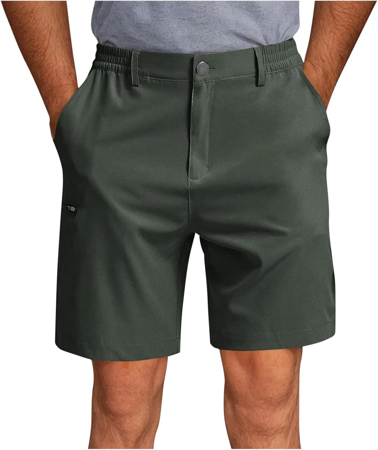 Mens Cargo Shorts with Zipper Pockets Quick Dry Elastic Athletic Running Gym Breathable Lightweight Outdoor Trunks