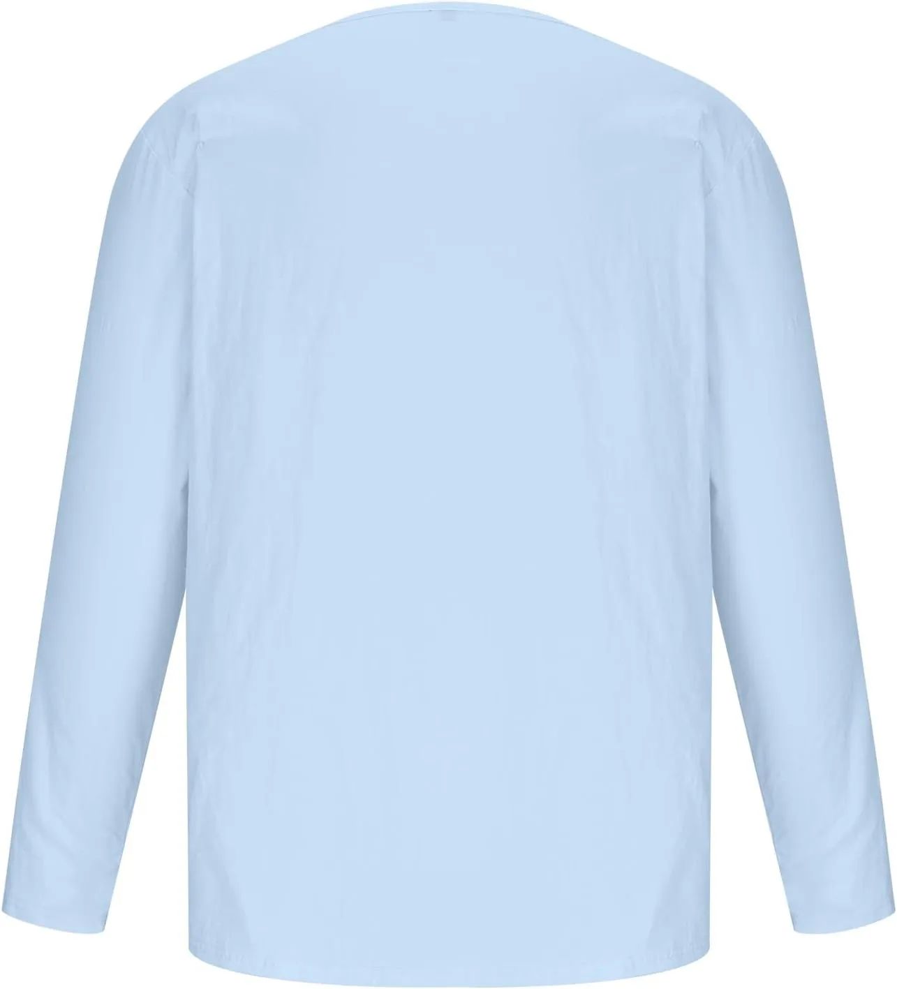 Mens Cotton Linen Shirts Long Sleeve Deep V-neck Tops Casual Beach Loose Solid Tee Shirt Lightweight Comfy T-shirt