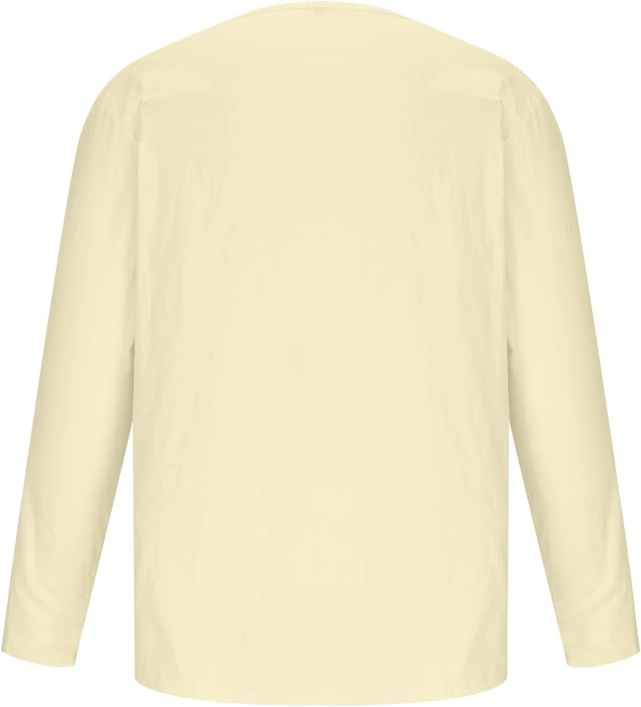 Mens Cotton Linen Shirts Long Sleeve Deep V-neck Tops Casual Beach Loose Solid Tee Shirt Lightweight Comfy T-shirt