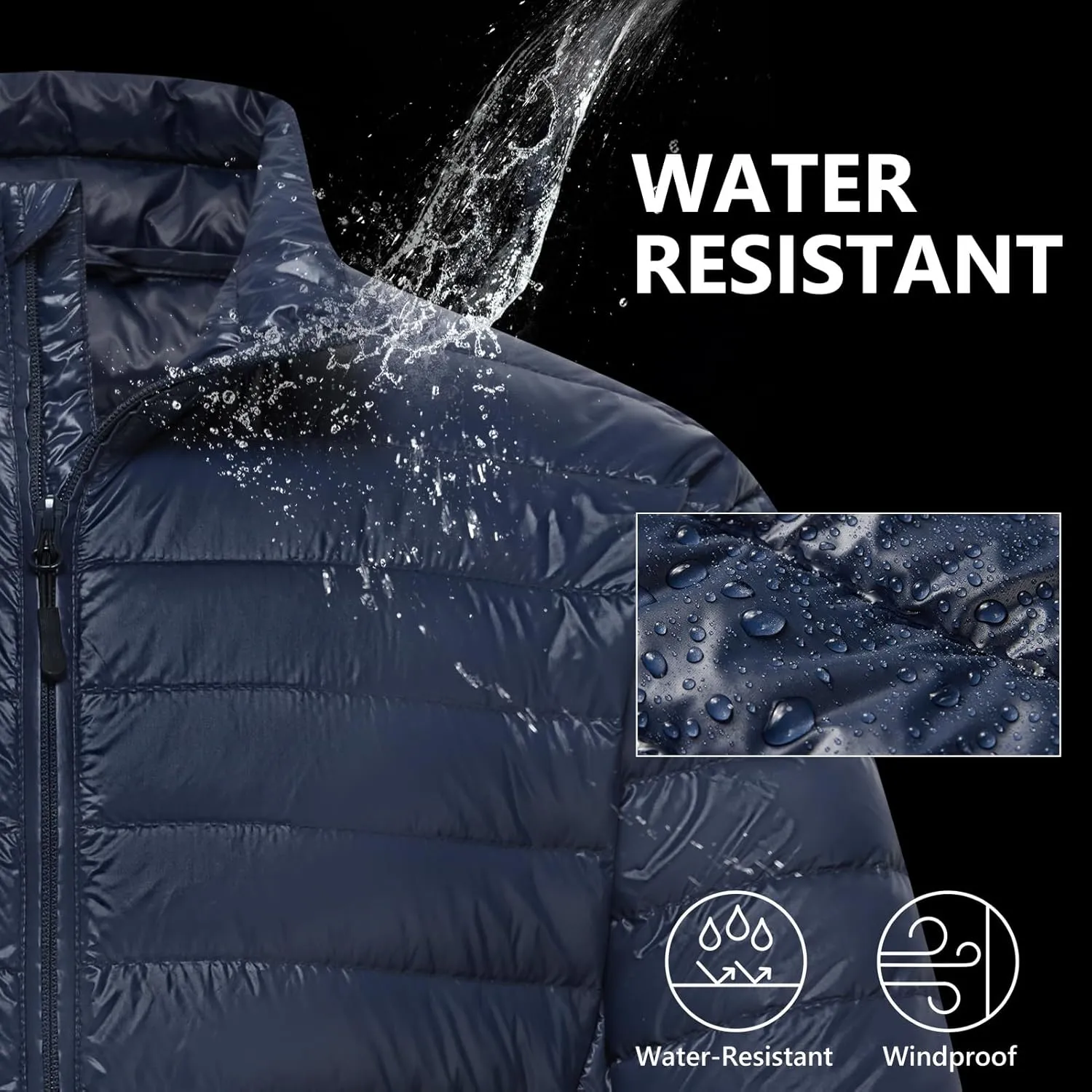 Men’s Lightweight Down Jacket Water Resistant Puffer Insulated Warm Winter Coat with Pockets