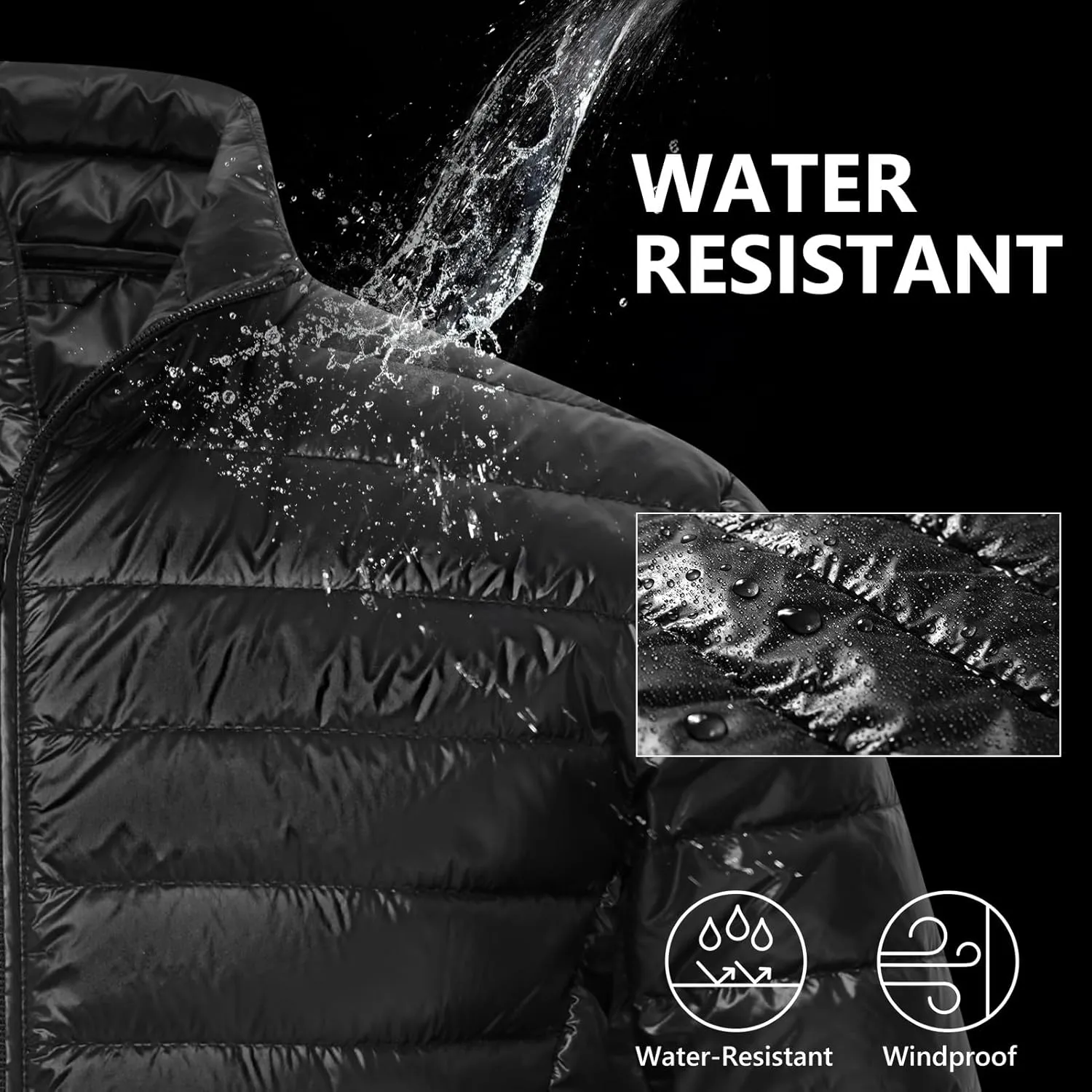 Men’s Lightweight Down Jacket Water Resistant Puffer Insulated Warm Winter Coat with Pockets