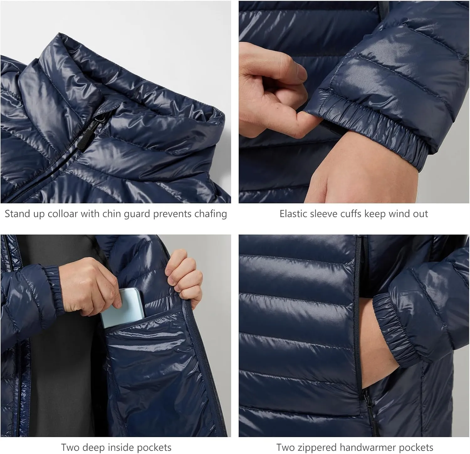 Men’s Lightweight Down Jacket Water Resistant Puffer Insulated Warm Winter Coat with Pockets