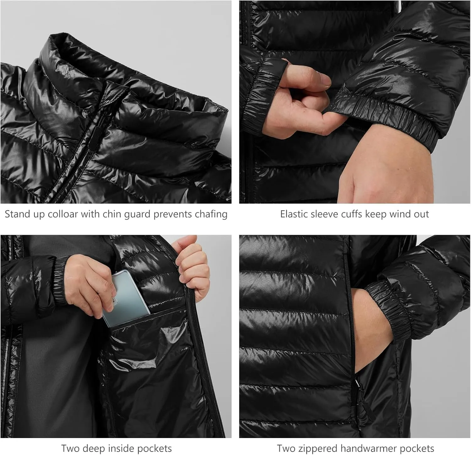 Men’s Lightweight Down Jacket Water Resistant Puffer Insulated Warm Winter Coat with Pockets