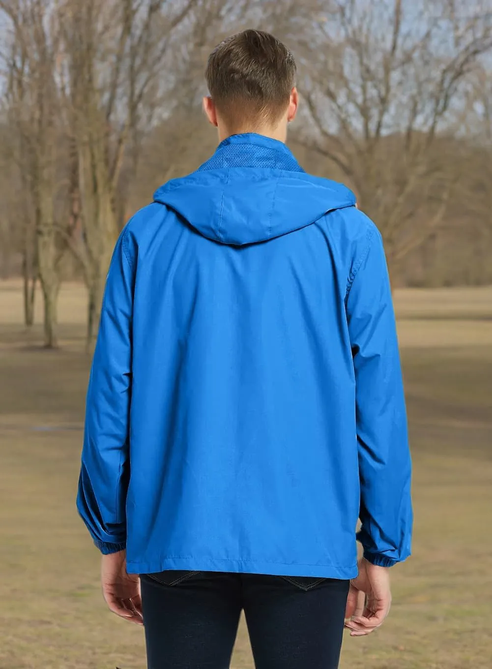 Mens Lightweight Windbreaker Waterproof Rain Jacket with Removable Hood