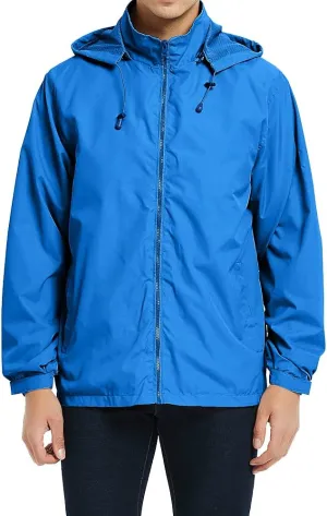 Mens Lightweight Windbreaker Waterproof Rain Jacket with Removable Hood