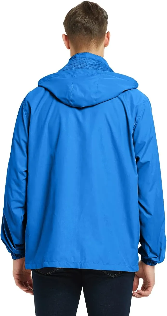 Mens Lightweight Windbreaker Waterproof Rain Jacket with Removable Hood