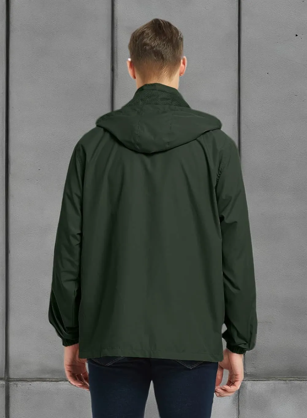 Mens Lightweight Windbreaker Waterproof Rain Jacket with Removable Hood
