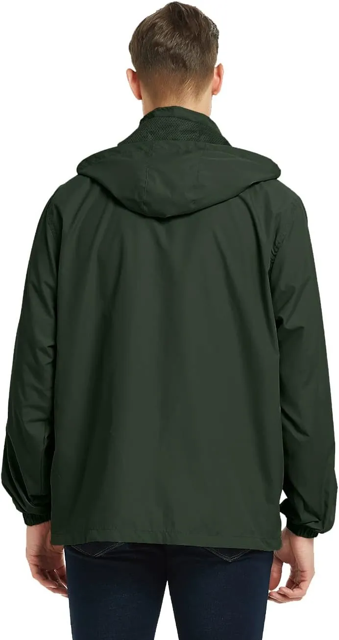 Mens Lightweight Windbreaker Waterproof Rain Jacket with Removable Hood