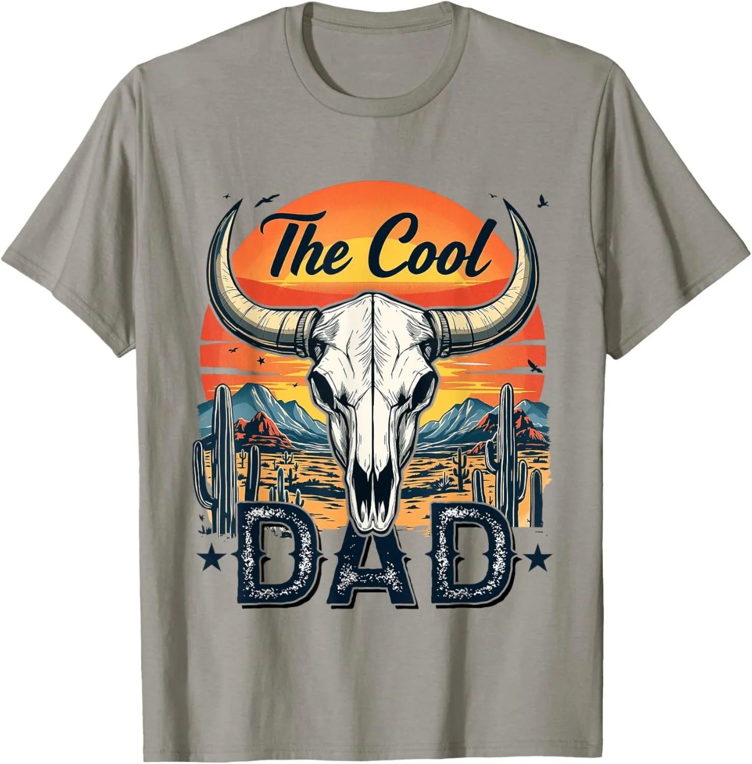 Mens The-Cool-Dad Country Western Cowboy Skull Daddy Father's Day T-Shirt