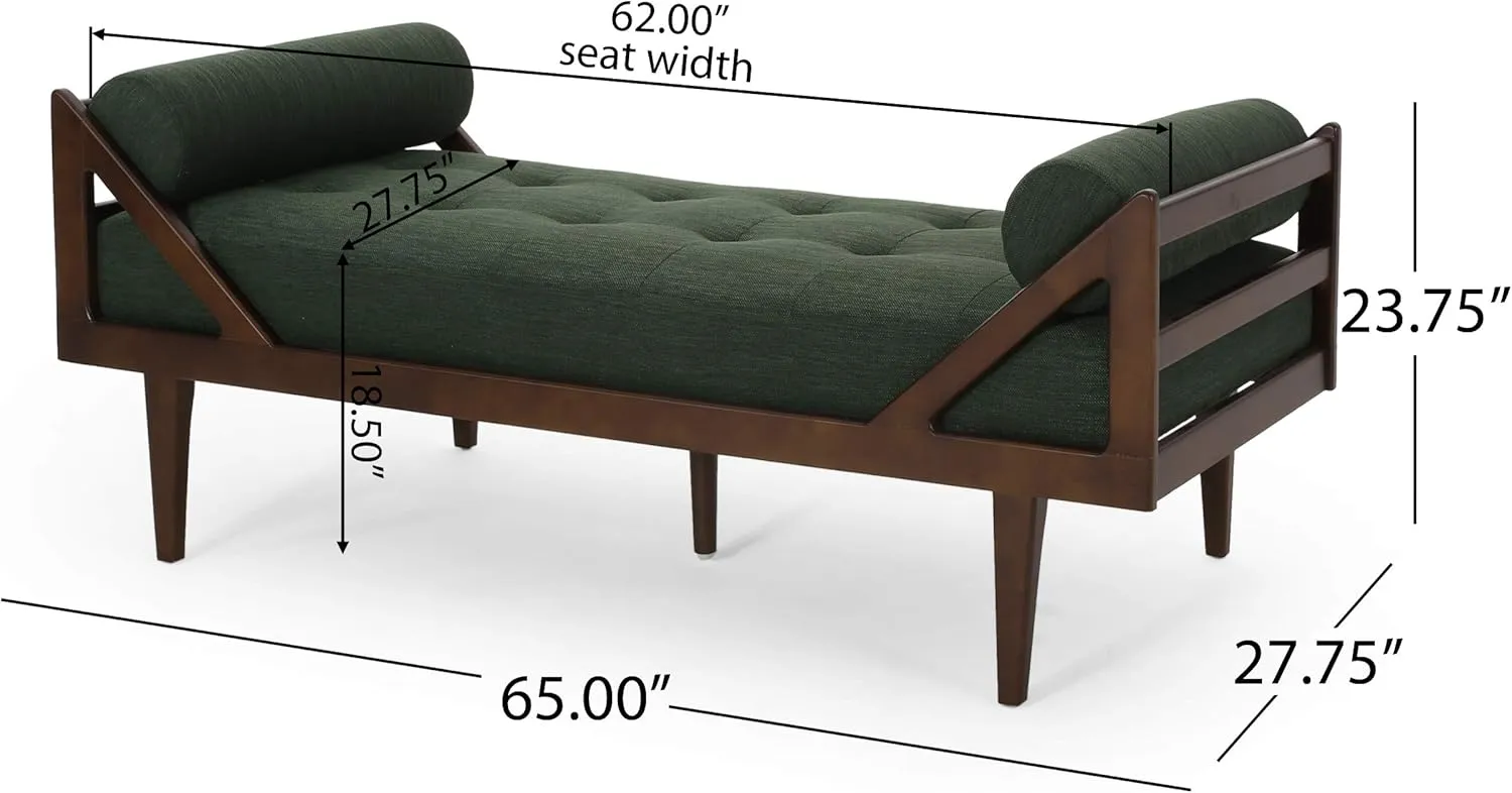 Mid-Century Chaise Lounge Indoor, Modern Chaise Lounge Chair with Double Armrest & Lumbar Pillow,Button Tufted Lounge Sofa Pinewood Frame for Bedroom, Living Room and Office (Blackish Green)