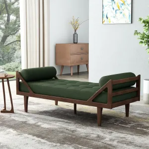 Mid-Century Chaise Lounge Indoor, Modern Chaise Lounge Chair with Double Armrest & Lumbar Pillow,Button Tufted Lounge Sofa Pinewood Frame for Bedroom, Living Room and Office (Blackish Green)