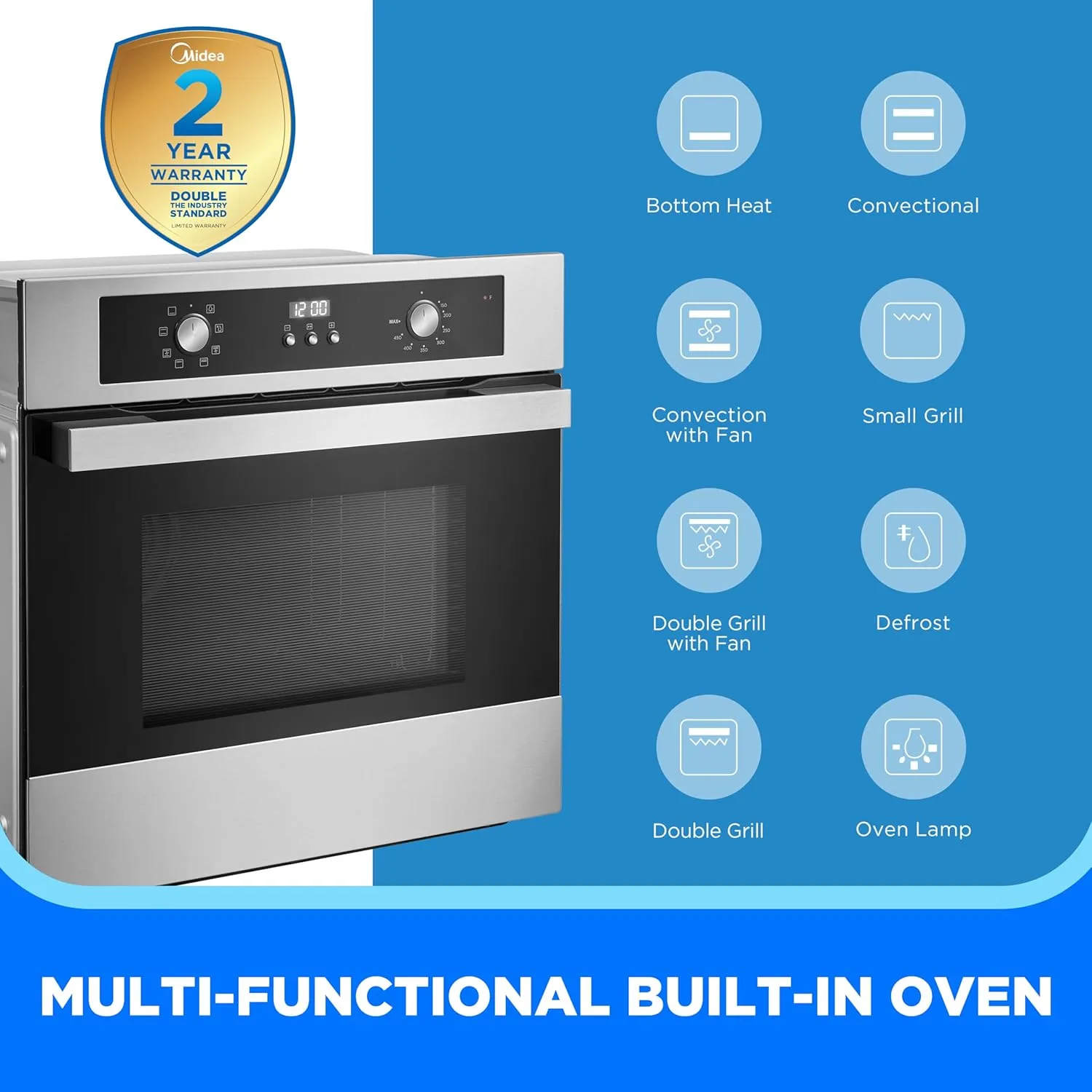 Midea MEW24S2AST Single Built-in Oven, 2.5 cu.ft Wall, Silver