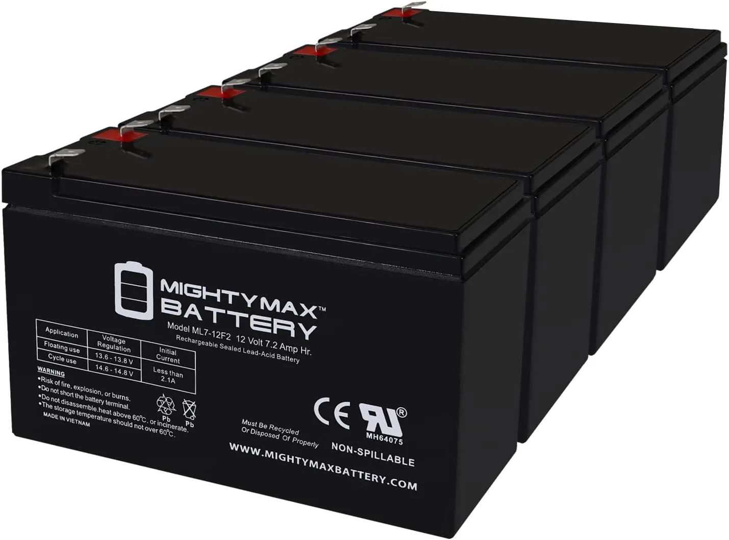 Mighty Max Battery 12V 7Ah F2 Replacement Battery for Cramer Powerflo Hydration System - 4 Pack