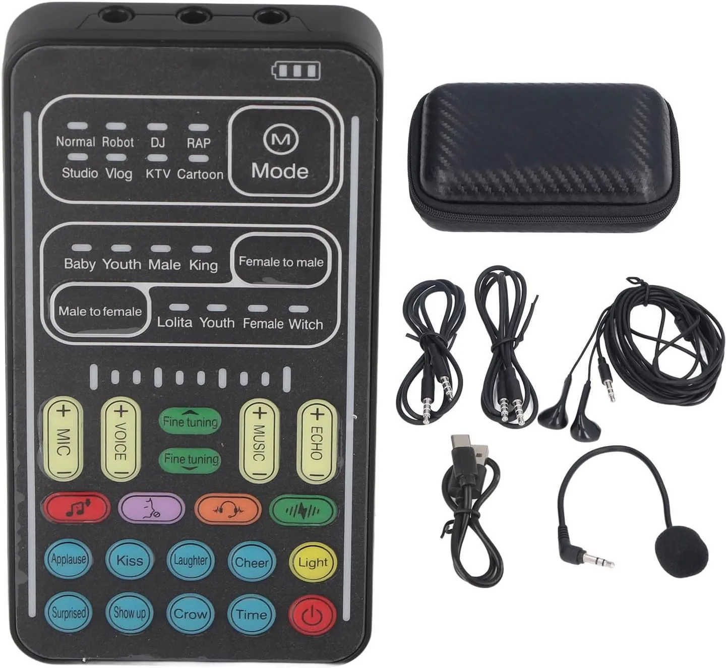 Mini Voice Changer Sound Card, Portable Recording Mini Voice Changer Device, Lolita Baby Youth King Witch Sound Effect Disguiser Sound Changer, for Gaming Live(English Version)