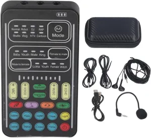 Mini Voice Changer Sound Card, Portable Recording Mini Voice Changer Device, Lolita Baby Youth King Witch Sound Effect Disguiser Sound Changer, for Gaming Live(English Version)