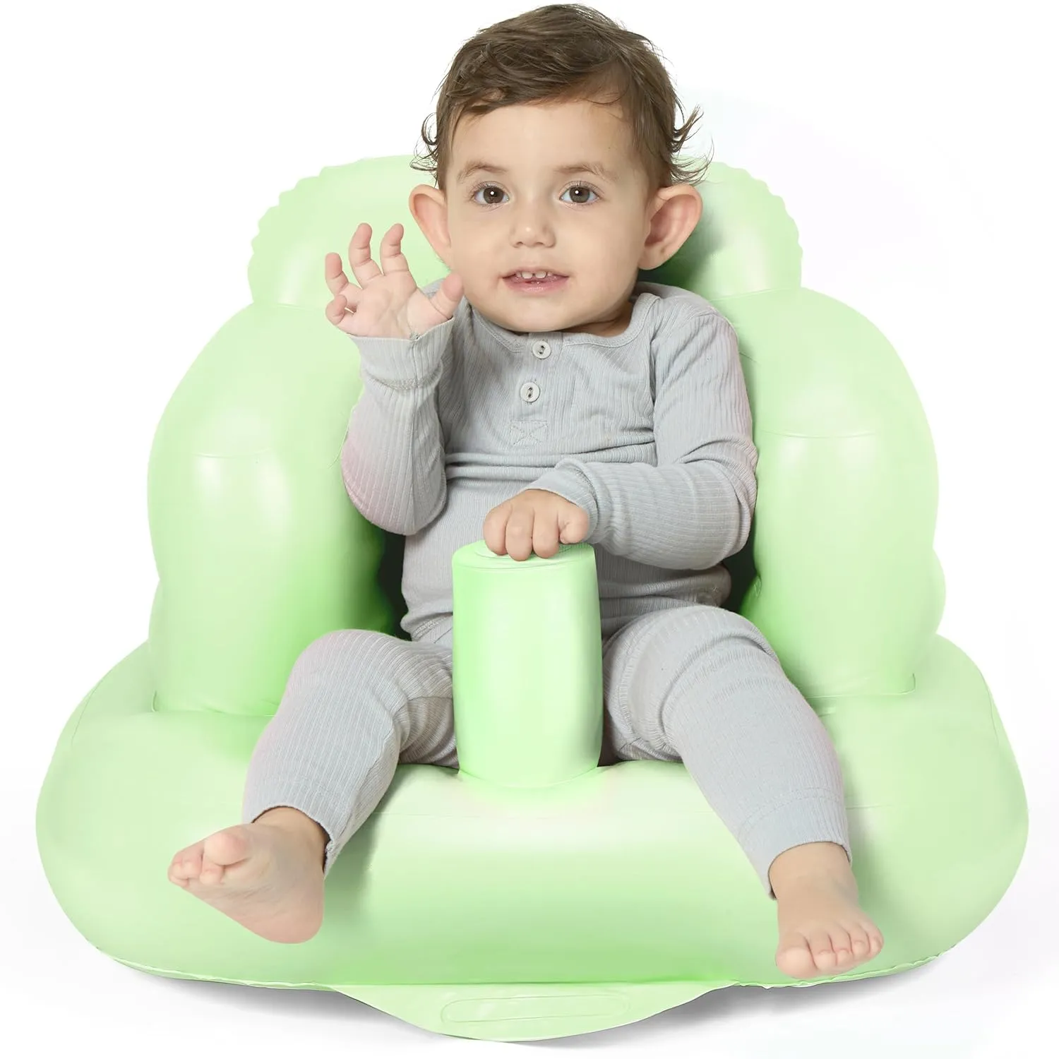 MINK Inflatable Baby Seat with Built-in Pump - Floor Seat, Portable Infant Safety Chair with Handle for Sit Up and Learn to Play, for Babies 6-24 Months (Grass Green)